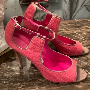 Manolo Blahnik rafia and leather heels